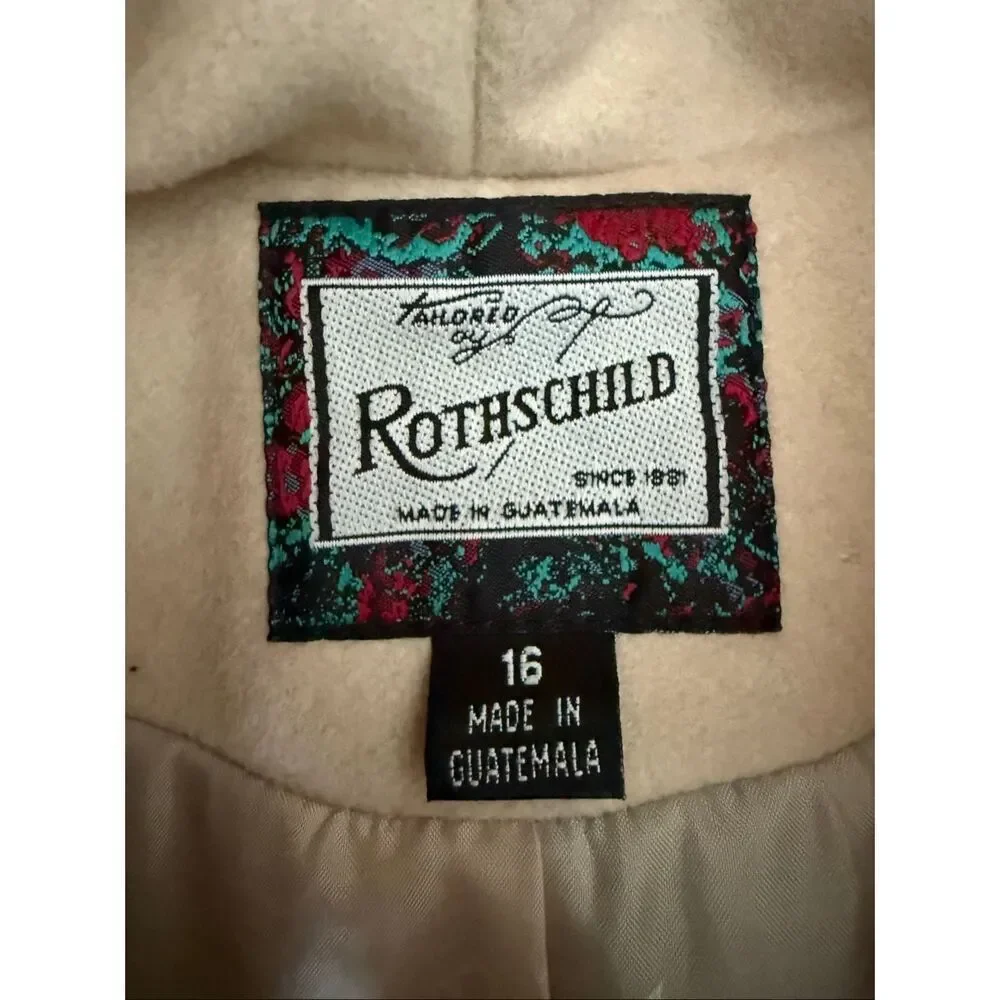 Rothschild Vanilla Penny Lane Style Wool A-line Coat Faux Fur Trim Youth 16 Wmns